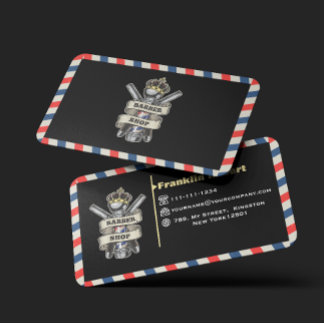 Barber Shop Professional Blue & Red Stripes Custom 名刺