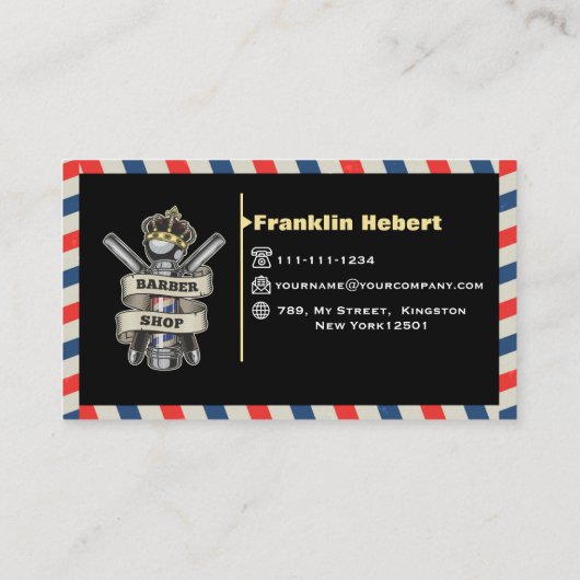 Barber Shop Professional Blue & Red Stripes Custom 名刺 (裏面)