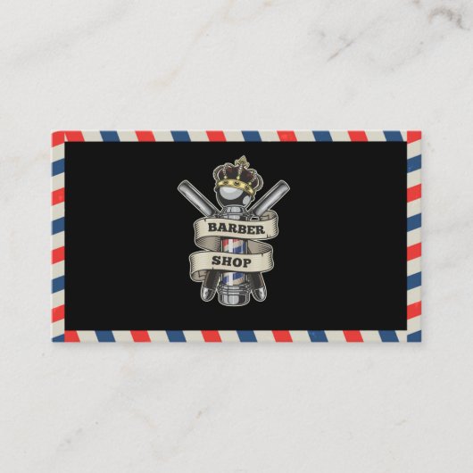 Barber Shop Professional Blue & Red Stripes Custom 名刺 (正面)