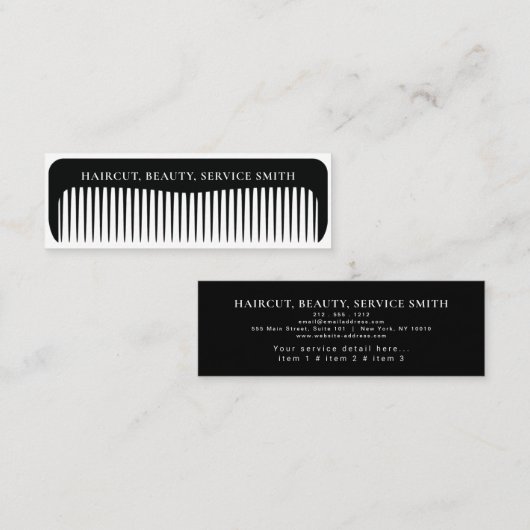 Barber Shop Professional Hair stylist comb modern スキニー名刺 (正面/裏面)