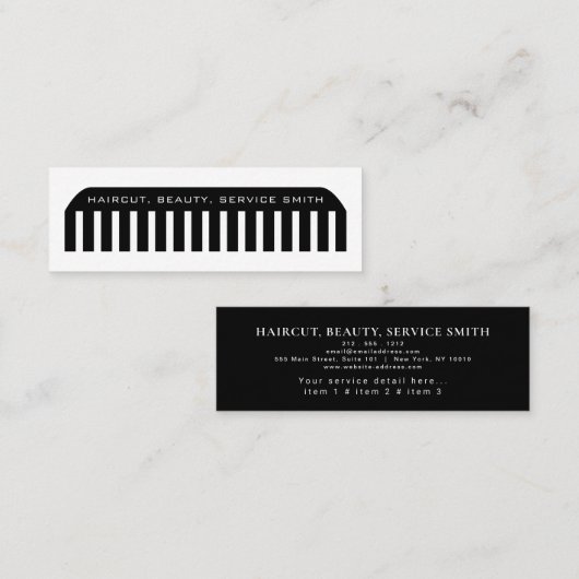 Barber Shop Professional Hair stylist comb modern  スキニー名刺 (正面/裏面)