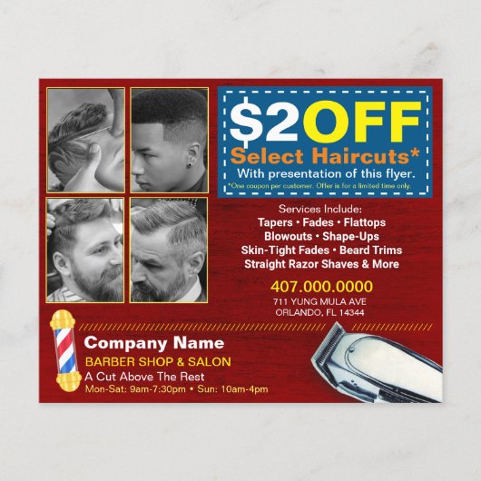Barber Shop & Salon Customizable Coupon Template チラシ (正面)