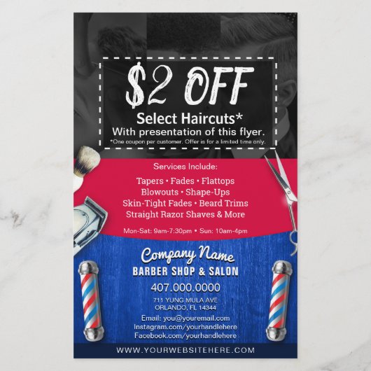 Barber Shop & Salon Customizable Coupon Template チラシ (裏面)