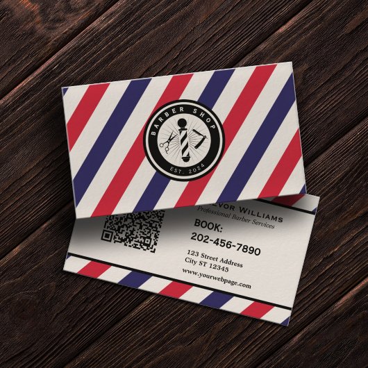Barber shop stripes barbershop logo 名刺