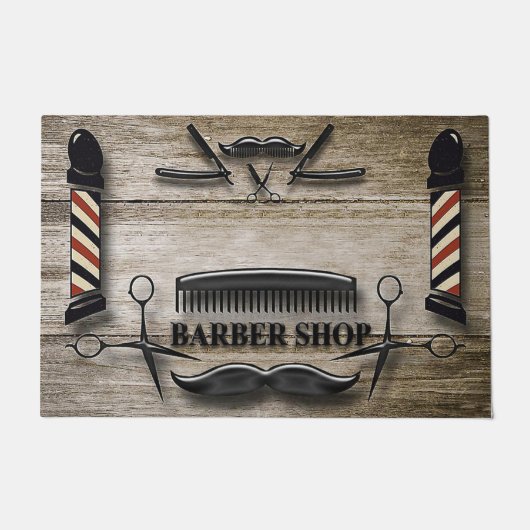 Barber Shop Welcome Mat, Hair Salon ドアマット (正面)