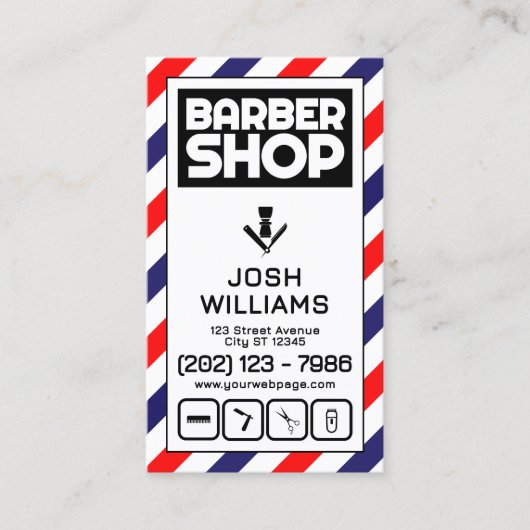 Barber stripes blue and red barbershop logo 名刺 (正面)