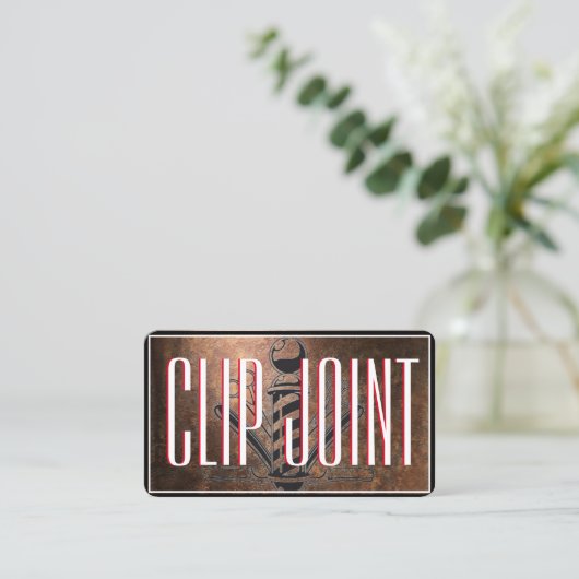 BarberPole赤と白、Straight Razor付き 名刺 (スタンド正面)