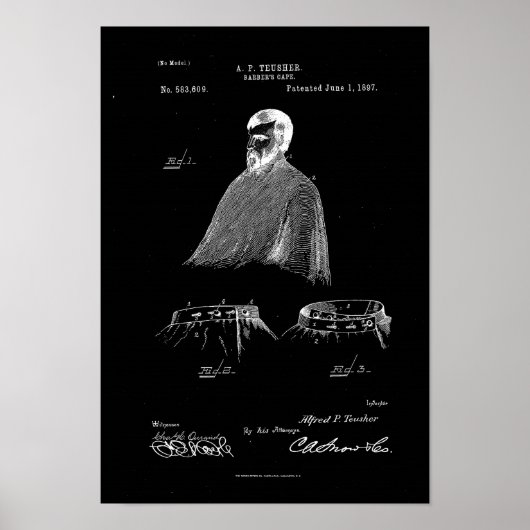 Barber's Cape Antique Patent Poster Black ポスター (正面)