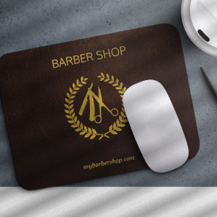 Barbershopのロゴと茶色のパーソナライズされた金ゴールド マウスパッド
