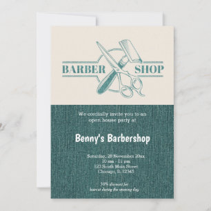Barbershopブルージーンズのテクスチャをオープン日 招待状