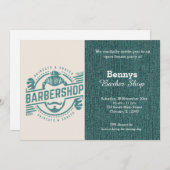 Barbershopブルージーンズのテクスチャをオープン日 招待状 (正面/裏面)