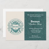 Barbershopブルージーンズのテクスチャをオープン日 招待状 (正面/裏面)