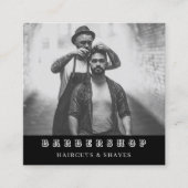Barbershopモダン理容師フルフォトQRコード スクエア名刺 (正面)