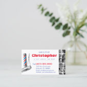 Barbershop名刺 – 理容師ポール、クリッパーズcom 名刺 (スタンド正面)