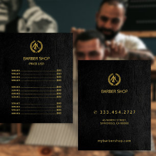 Barbershop金ゴールドブラックプライスリストサービスメニュー チラシ