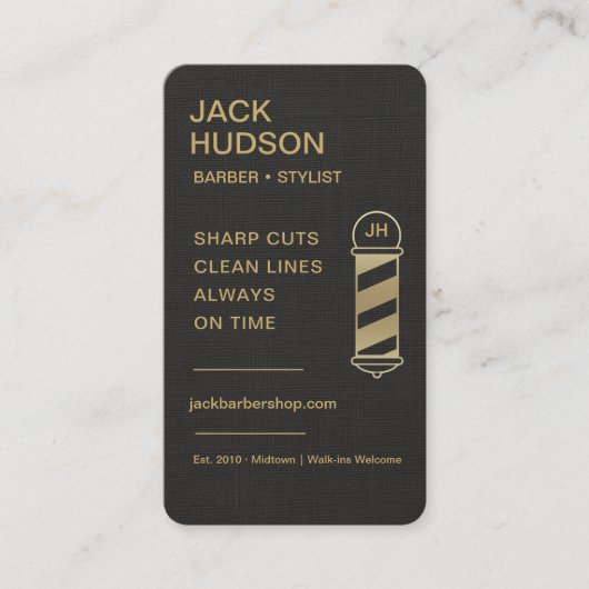 Barbershop Black Linen Gold Barber Haircut 名刺 (正面)
