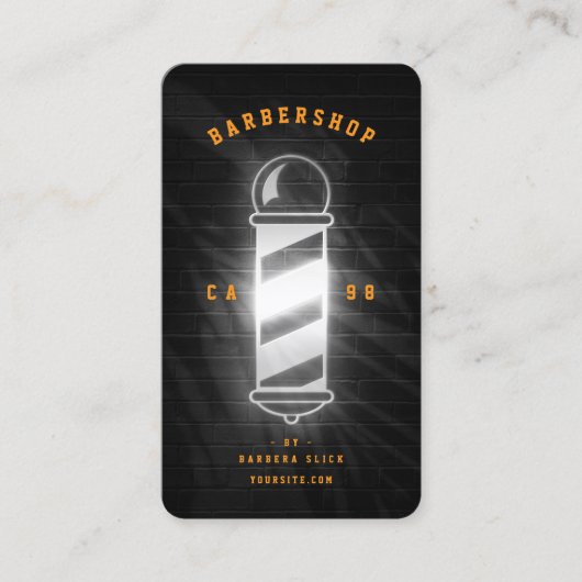 Barbershop Black Orange Barber Pole Retro Modern 名刺 (正面)