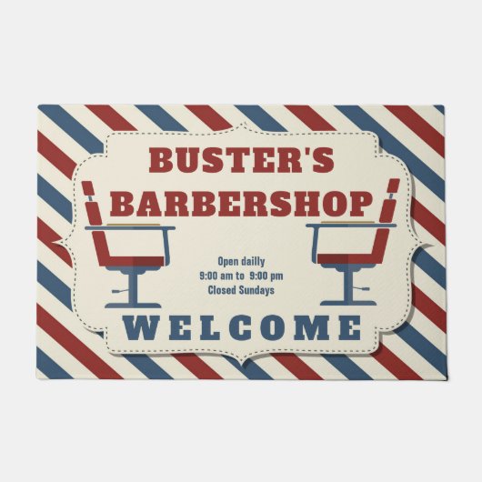 Barbershop Boarder Welcome ドアマット (正面)