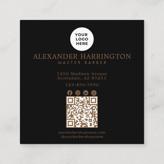 Barbershop Bronze Mustang Professional Qr Code スクエア名刺 (裏面)