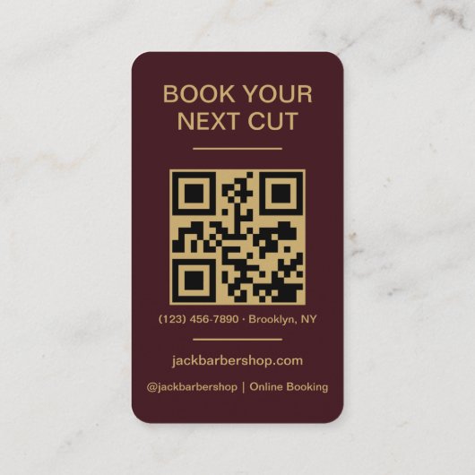 Barbershop Burgundy Gold Barber Haircut QR Code 名刺 (裏面)