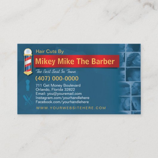 Barbershop Business Card-理容師ポール、Clippers com 名刺 (正面)