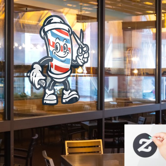 Barbershop Cartoon Barber Pole Character ウィンドウサイン (レストラン窓)