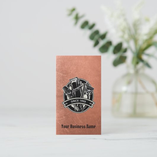 Barbershop Copper Razor Comb Clippersロゴ 名刺 (スタンド正面)