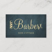 Barbershop gold navy pole scissors barber QR code 名刺 (正面)