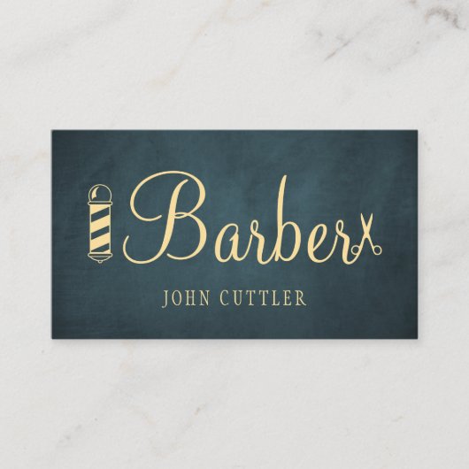 Barbershop gold navy pole scissors barber QR code 名刺 (正面)