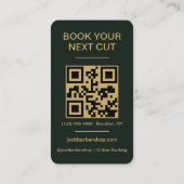 Barbershop Green Gold Barber Haircut QR Code 名刺 (裏面)
