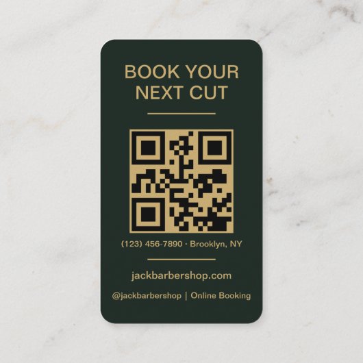 Barbershop Green Gold Barber Haircut QR Code 名刺 (裏面)