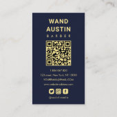 Barbershop Hair Clipper Navy And Gold Qr Code  名刺 (裏面)