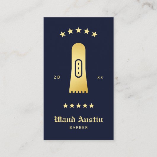 Barbershop Hair Clipper Navy And Gold Qr Code  名刺 (正面)