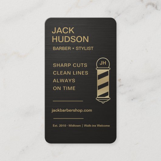 Barbershop Metallic Black Gold Barber Haircut  名刺 (正面)