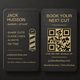 Barbershop Metallic Black Gold Barber Haircut  名刺