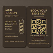 Barbershop Mocha Brown Gold Barber Haircut QR Code 名刺