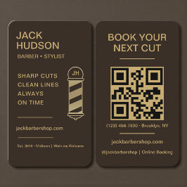 Barbershop Mocha Brown Gold Barber Haircut QR Code 名刺