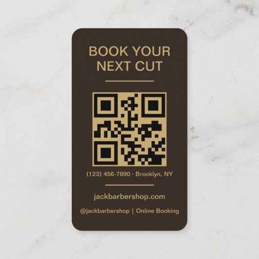Barbershop Mocha Brown Gold Barber Haircut QR Code 名刺 (裏面)