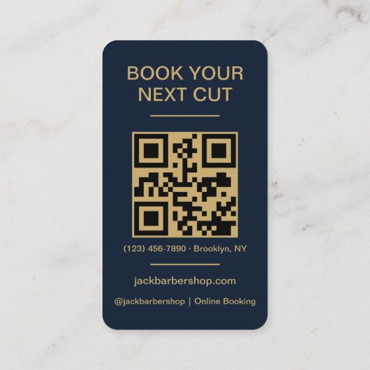Barbershop Navy Blue Gold Barber Haircut QR Code 名刺 (裏面)