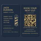Barbershop Navy Blue Gold Barber Haircut QR Code 名刺