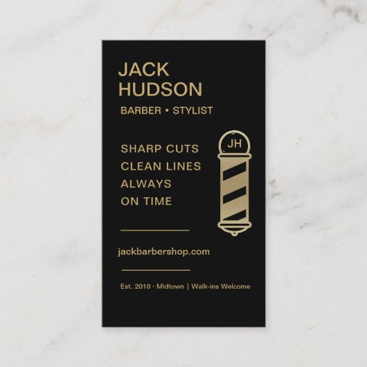 Barbershop QR Code Black Gold Barber Haircut  名刺 (正面)