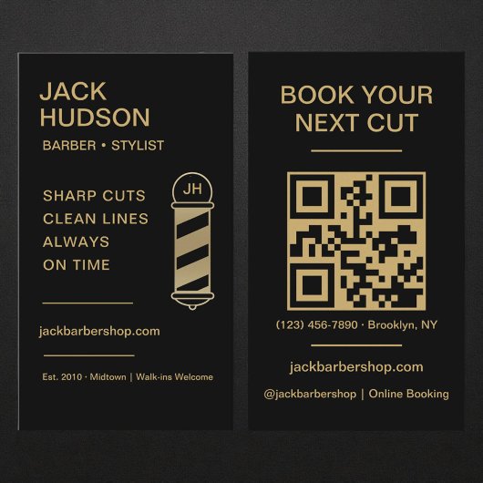 Barbershop QR Code Black Gold Barber Haircut  名刺