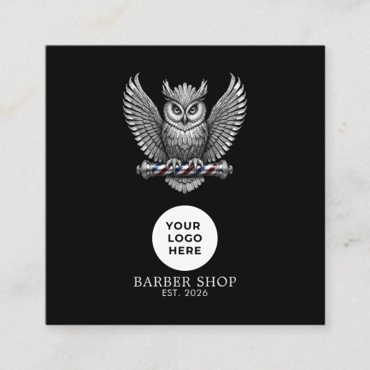 Barbershop Silver Owl Professional Logo Qr Code スクエア名刺 (正面)