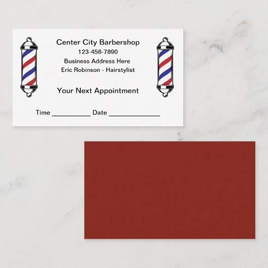 Barbershop Simple Budget Appointment Reminder Card 予約カード (正面/裏面)