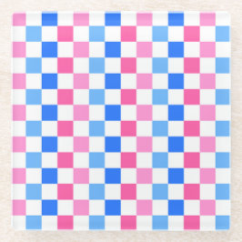 Barbie goes to the ocean checkerboard pattern ガラスコースター