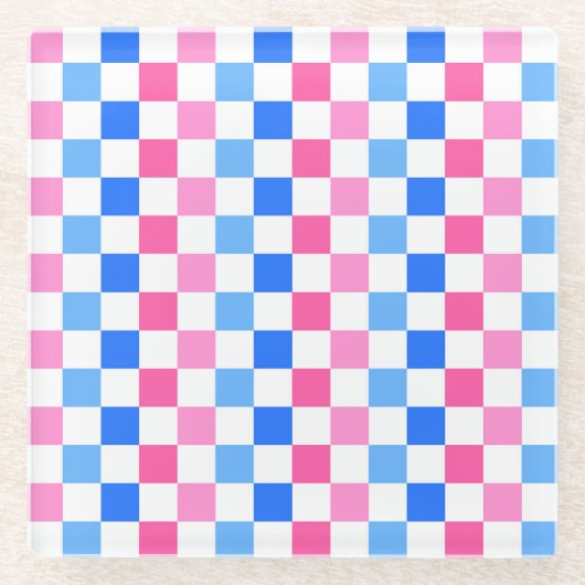 Barbie goes to the ocean checkerboard pattern ガラスコースター (正面)