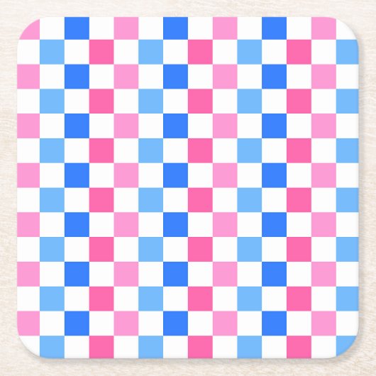 Barbie goes to the ocean checkerboard pattern スクエアペーパーコースター (正面)