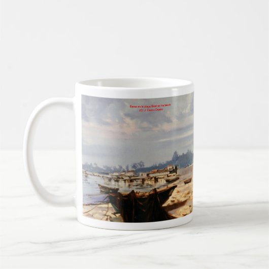 Barca en la playa/Boat on the beach コーヒーマグカップ (左)