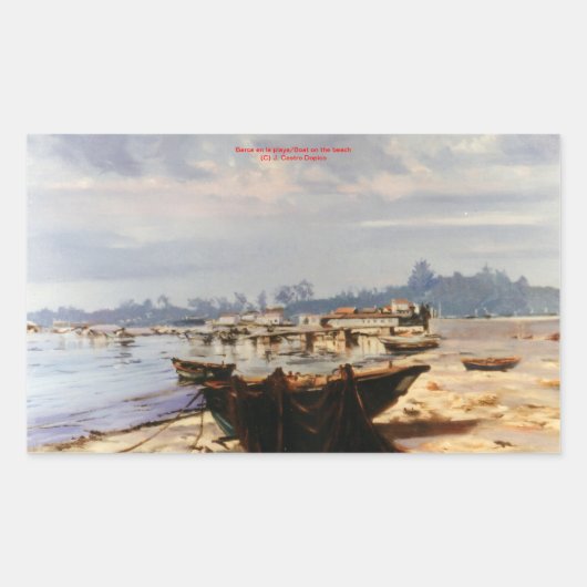 Barca en la playa/Boat on the beach 長方形シール (正面)