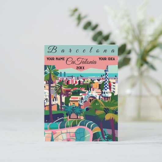 Barceloma旅行はがきアート，カタロニア旅行アート ポストカード (スタンド正面)